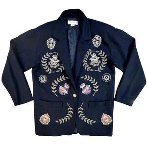 VTG Adam Douglass Adrianna Papell Wool Academia Military Gold Ornate Blazer SZ L